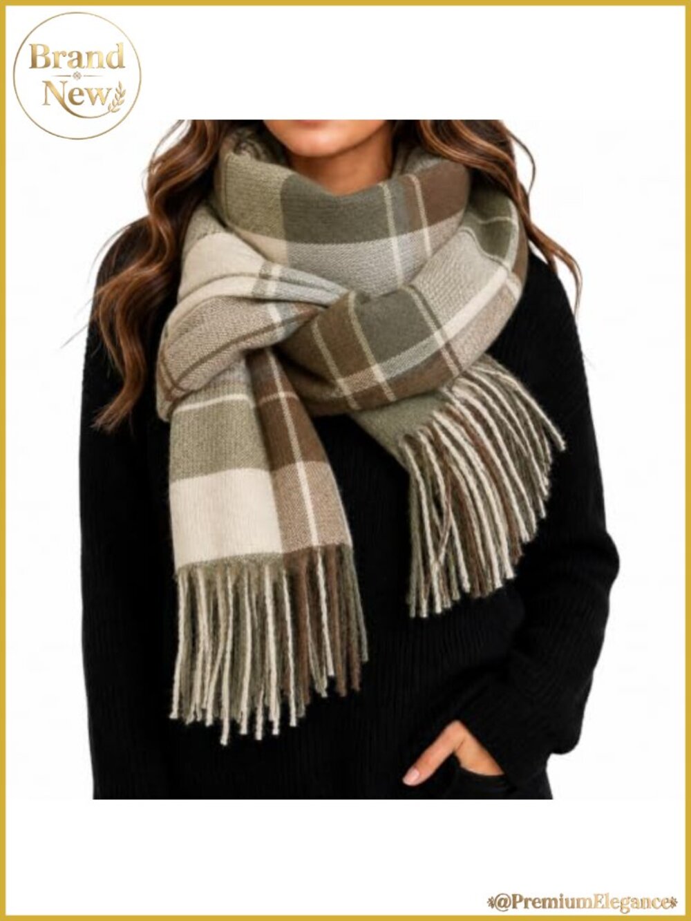 Womens Plaid Winter Scarf Large Tassel Shawl Wrap Soft Polyester Blanket